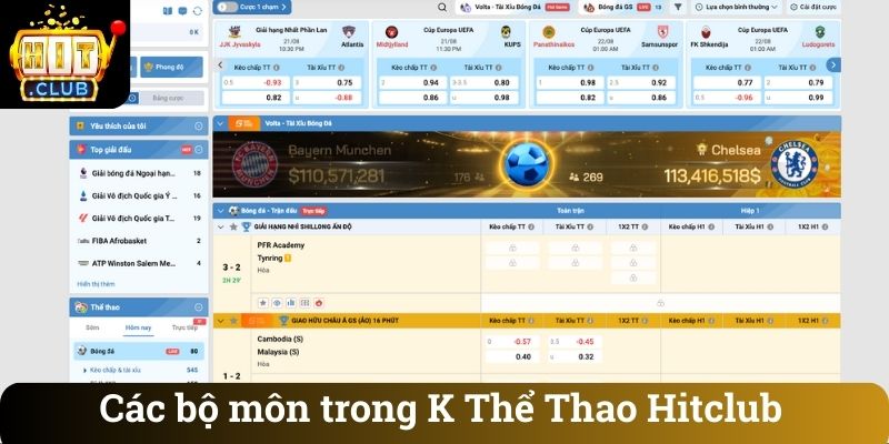 Các bộ môn trong K Thể Thao Hitclub