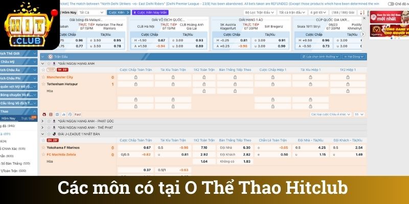 Các môn có tại O Thể Thao Hitclub