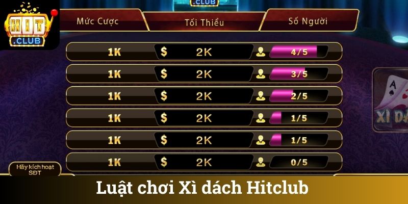 Luật chơi Xì dách Hitclub